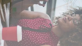 Animation of businesswoman in office over cityscape. Global business, finances, digital interface, computing and data processing concept digitally generated video. - Powered by Shutterstock - Get 15% off with code: PIKWIZARD15