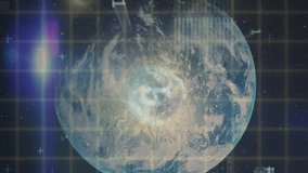 Animation of digital interface with data processing and graphs over bitcoins and spinning globe. Global digital network technology concept digitally generated image. - Powered by Shutterstock - Get 15% off with code: PIKWIZARD15