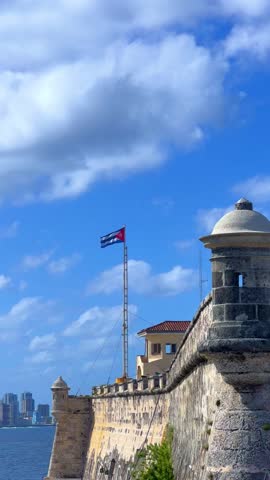 December 15, 2024: Havana, Cuba. The walls of the Spanish fortress of El Morro, with a lighthouse in Havana Bay. Morro Castle, Castillo de los Tres Reyes del Morro in Havana, Cuba. 4К