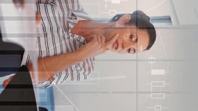 Animation of financial data processing over diverse colleagues at meeting in office. Global finances, business, teamwork and data processing concept digitally generated video. - Powered by Shutterstock - Get 15% off with code: PIKWIZARD15