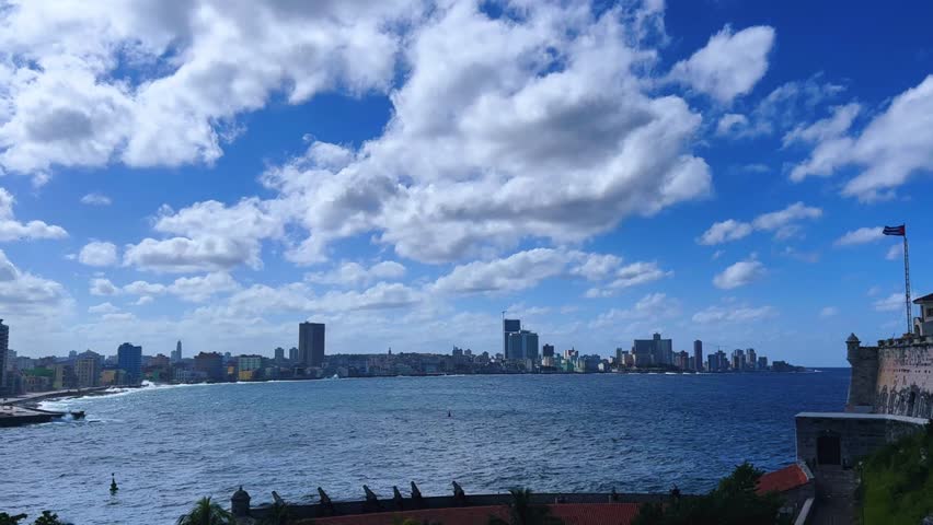 December 15, 2024: Havana, Cuba. The walls of the Spanish fortress of El Morro, with a lighthouse in Havana Bay. Morro Castle, Castillo de los Tres Reyes del Morro in Havana, Cuba. 4К
