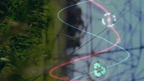 Animation of financial data processing over electric pylons in countryside. Global electricity, finance, business, connections, computing and data processing concept digitally generated video. - Powered by Shutterstock - Get 15% off with code: PIKWIZARD15
