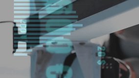 Animation of financial data processing over caucasian woman exercising in gym. Global sports, business, connections, computing and data processing concept digitally generated video. - Powered by Shutterstock - Get 15% off with code: PIKWIZARD15