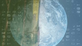 Animation of financial data processing binary coding over earth and countryside. global environment, sustainability and finance concept digitally generated video. - Powered by Shutterstock - Get 15% off with code: PIKWIZARD15