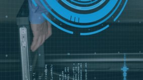 Animation of scope scanning and data processing over caucasian male it technician by computer server. global computing and data processing concept digitally generated video. - Powered by Shutterstock - Get 15% off with code: PIKWIZARD15