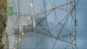 Animation of statistics and data processing with blue lines over electricity pylon and landscape. global energy, electricity and data processing concept digitally generated video. - Powered by Shutterstock - Get 15% off with code: PIKWIZARD15