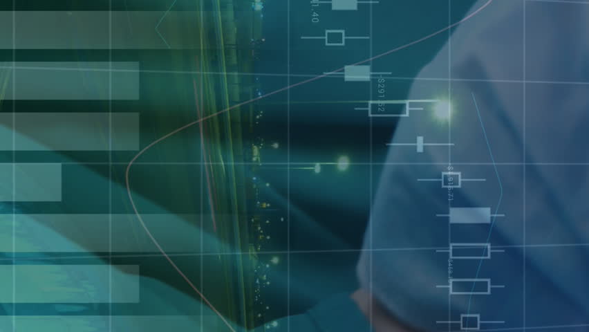 Statistical data processing over portrait of caucasian senior female surgeon wearing a surgical mask. Medical healthcare and technology concept - Powered by Shutterstock - Get 15% off with code: PIKWIZARD15