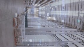 Digital composition of statistical data processing against warehouse in background. logistics and transportation business concept - Powered by Shutterstock - Get 15% off with code: PIKWIZARD15