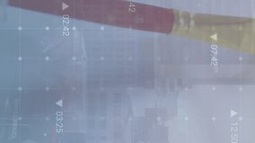 The video is a digitally generated illustration of data processing over a cityscape. The background is an abstract texture concept with global connections. The animation shows data processing with a - Powered by Shutterstock - Get 15% off with code: PIKWIZARD15