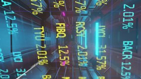 Animation of financial data processing over neon tunnel. Global business, finances, computing and data processing concept digitally generated video. - Powered by Shutterstock - Get 15% off with code: PIKWIZARD15