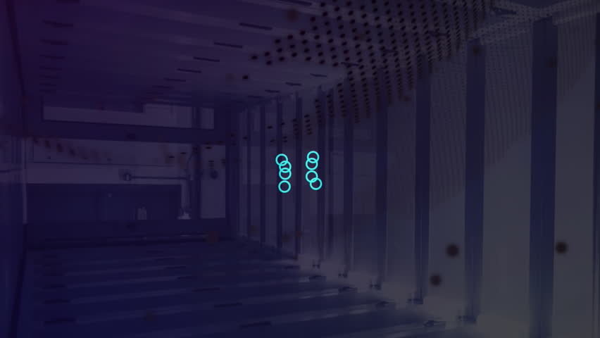 Animation of circuit board pattern, brain in square, globe against low angle view of server room. Digital composite, globalization, artificial intelligence, networking, technology and network server. - Powered by Shutterstock - Get 15% off with code: PIKWIZARD15