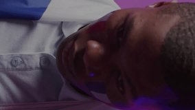 Animation of charts processing data over african american male sports fan with french flag on face. France, network, sport, competition, digital interface and communication, digitally generated video. - Powered by Shutterstock - Get 15% off with code: PIKWIZARD15