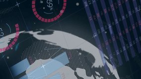 Animation of diagrams and data processing over globe. Global technology and digital interface concept digitally generated video. - Powered by Shutterstock - Get 15% off with code: PIKWIZARD15