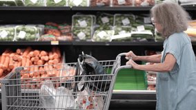 An elderly woman navigates through a grocery store, selecting fresh produce while using a shopping cart to carry her items. She appears focused and engaged. - Powered by Shutterstock - Get 15% off with code: PIKWIZARD15