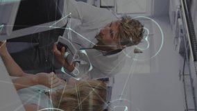 Financial data processing and digital icons against male and female colleague working together. global business and technology concept - Powered by Shutterstock - Get 15% off with code: PIKWIZARD15