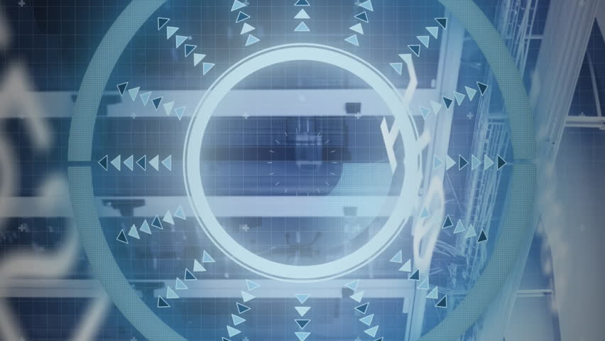 Animation of scope scanning and numbers changing over tech room with computer servers. digital interface, global connection and communication concept digitally generated video. - Powered by Shutterstock - Get 15% off with code: PIKWIZARD15