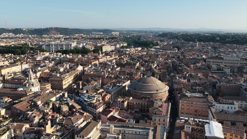 Aerial view of the city of Rome. Italy.
The main monuments of Rome seen from above. Castel Sant