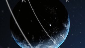 Animation of scope scanning with white markers over globe on blue background. global technology, networking and digital interface concept digitally generated video. - Powered by Shutterstock - Get 15% off with code: PIKWIZARD15