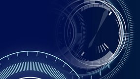 Animation of scopes scanning and clock moving fast on blue background. global technology, digital interface concept digitally generated video. - Powered by Shutterstock - Get 15% off with code: PIKWIZARD15