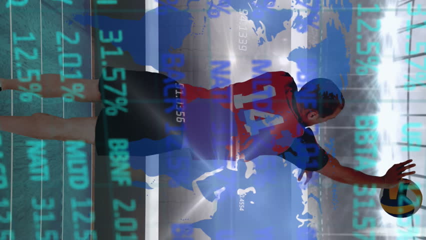 Stock market data processing on world map against male volleyball player against sports stadium. sports competition and tournament concept - Powered by Shutterstock - Get 15% off with code: PIKWIZARD15