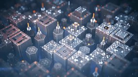 Explore a mesmerizing digital cityscape with futuristic blocks and glowing lights. Perfect for backgrounds, sci-fi projects, or creating an atmosphere of innovation and technology.sstkTechnology - Powered by Shutterstock - Get 15% off with code: PIKWIZARD15