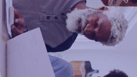 Animation of financial data processing over african american father and daughter reading documents. Finances, lifestyle and digital interface concept digitally generated video. - Powered by Shutterstock - Get 15% off with code: PIKWIZARD15