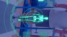 Animation of scope scanning and data processing over caucasian man with physiotherapist. Global sport and digital interface concept digitally generated video. - Powered by Shutterstock - Get 15% off with code: PIKWIZARD15