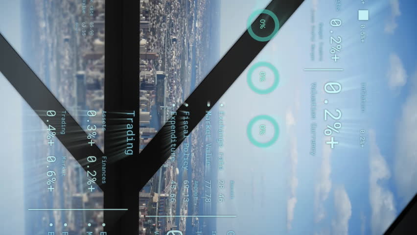 Animation of financial data processing over cityscape. Global networks, business, finances, computing and data processing concept digitally generated video. - Powered by Shutterstock - Get 15% off with code: PIKWIZARD15