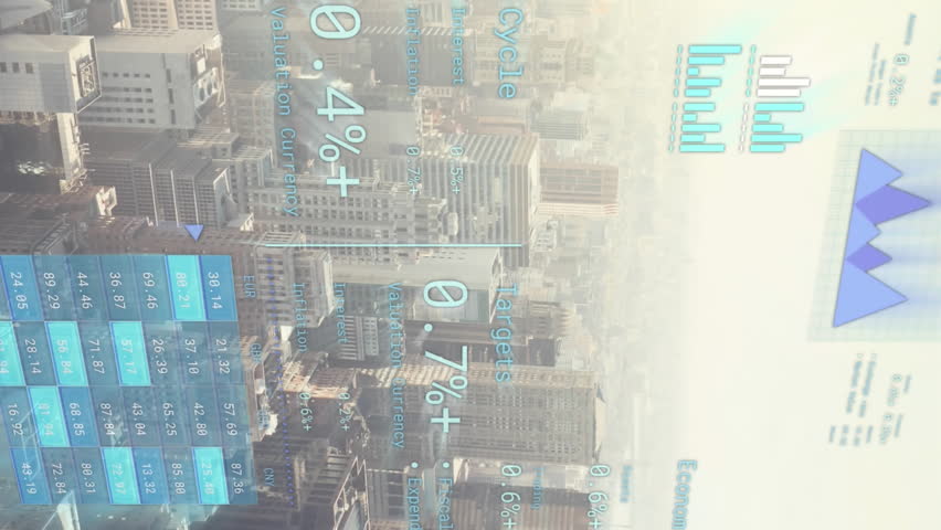 Animation of financial data processing over cityscape. Global networks, business, finances, computing and data processing concept digitally generated video. - Powered by Shutterstock - Get 15% off with code: PIKWIZARD15