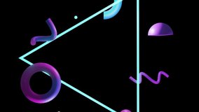 Animation of abstract 3d shapes over rotating triangle and black background. Communication, data processing, creativity and digital interface background concept digitally generated video. - Powered by Shutterstock - Get 15% off with code: PIKWIZARD15