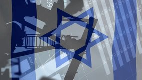 Animation of oil rigs and financial data processing over flag of israel. Palestine israel conflickt, finance, business and data processing concept digitally generated video. - Powered by Shutterstock - Get 15% off with code: PIKWIZARD15