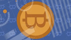 Animation of financial data processing over bitcoin symbols on blue background. Global finance, business, cryptocurrency and data processing concept digitally generated video. - Powered by Shutterstock - Get 15% off with code: PIKWIZARD15