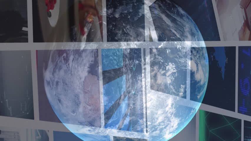 Animation of globe rotating over data on screens. Global network, data processing, finance and technology concept digitally generated video. - Powered by Shutterstock - Get 15% off with code: PIKWIZARD15