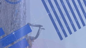 Animation of multiple graphs with database moving over bulldozer unloading garbage at landfill. Digital composite, multiple exposure, infographic, recycling, pollution, waste management, conservation. - Powered by Shutterstock - Get 15% off with code: PIKWIZARD15