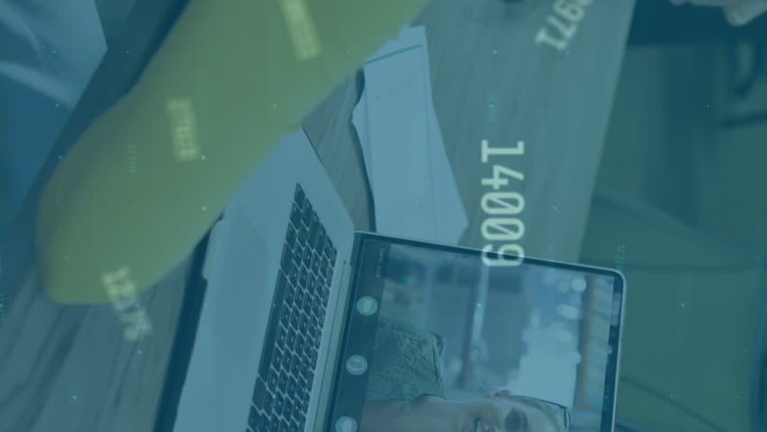 Animation of financial data processing over caucasian businesswoman on video call. Global business, communication, digital interface and data processing concept digitally generated video. - Powered by Shutterstock - Get 15% off with code: PIKWIZARD15