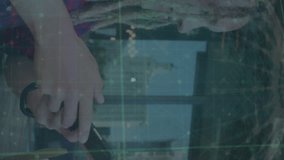 Animation of network of connections with globe and data over caucasian man using smartphone. Global connections, networks and data processing concept digitally generated video. - Powered by Shutterstock - Get 15% off with code: PIKWIZARD15