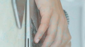 Animation of fingerprint and network of connections over hands using laptop. Global technology, online security and digital interface concept digitally generated video. - Powered by Shutterstock - Get 15% off with code: PIKWIZARD15