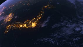 Japan from Space at Night. Far East, Asia, Night City Lights. Earth From Space Orbit. 4k, 29.97 fps. - Powered by Shutterstock - Get 15% off with code: PIKWIZARD15