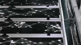 Animation of map over connected dots on server racks of server room. Digital composite, multiple exposure, global, data center, communication, networking, technology and network server concept. - Powered by Shutterstock - Get 15% off with code: PIKWIZARD15