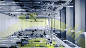 Animation of loading circles and connected dots on server racks of server room. Digital composite, multiple exposure, communication, data center, networking, technology and network server concept. - Powered by Shutterstock - Get 15% off with code: PIKWIZARD15