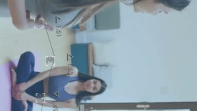 Animation of data processing over diverse people practicing yoga. Technology, sport and digital interface concept digitally generated video. - Powered by Shutterstock - Get 15% off with code: PIKWIZARD15