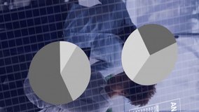 Animation of data processing over diverse business people talking. Global business, technology and digital interface concept digitally generated video. - Powered by Shutterstock - Get 15% off with code: PIKWIZARD15