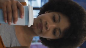 Animation of social media data processing over african american businesswoman. Global connections, business, finance, data processing and digital interface concept digitally generated video. - Powered by Shutterstock - Get 15% off with code: PIKWIZARD15