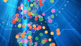 Animation of network of connections with digital icons over scope scanning in background. global technology, digital interface, connection and networking concept digitally generated video. - Powered by Shutterstock - Get 15% off with code: PIKWIZARD15