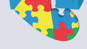 Animation of heart formed with autism awareness puzzles with one puzzle missing on white. autism and learning difficulties support and awareness concept digitally generated video. - Powered by Shutterstock - Get 15% off with code: PIKWIZARD15