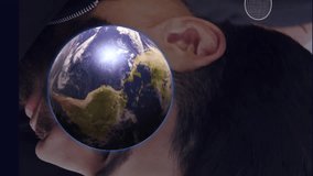 Animation of icon with growing number and globe over caucasian man. global business, data processing and digital interface concept digitally generated video. - Powered by Shutterstock - Get 15% off with code: PIKWIZARD15