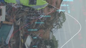 Animation of data processing over junkyard worker. Global science, connections, data processing and digital interface concept digitally generated video. - Powered by Shutterstock - Get 15% off with code: PIKWIZARD15