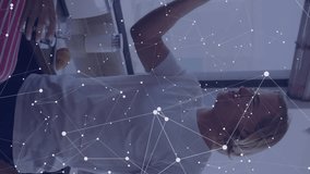 Animation of data processing over caucasian couple eating in kitchen. Global networks, computing and data processing concept digitally generated video. - Powered by Shutterstock - Get 15% off with code: PIKWIZARD15