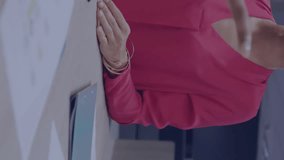 Animation of notification bars, midsection of diverse coworker discussing and putting hands together. Digital composite, multiple exposure, business, social media reminder and teamwork concept. - Powered by Shutterstock - Get 15% off with code: PIKWIZARD15