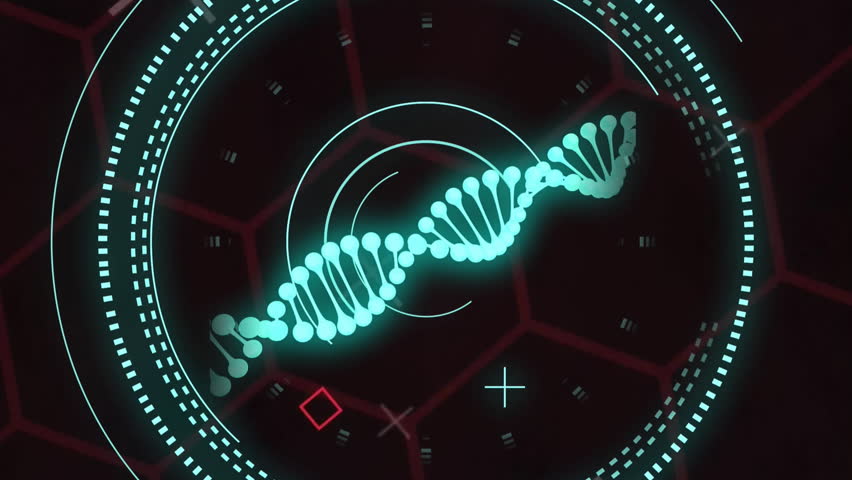 Animation of scope scanning with dna strand over diagrams and data processing. Technology, business and digital interface concept digitally generated video. - Powered by Shutterstock - Get 15% off with code: PIKWIZARD15